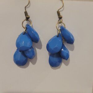 Blue Solid Faceted Quad Medium Teardrop Earrings